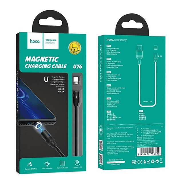 Cable Magnetico usb tipo c / lightning / micro usb  1.2 metros Hoco u76