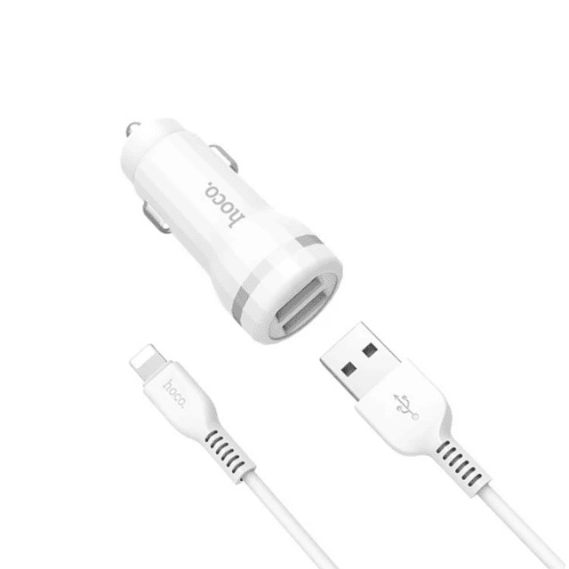 Cargador auto 2 usb con cable Lightning hoco z27 