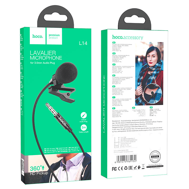 Microfono Solapa Lavalier cable aux 3.5mm Hoco L14