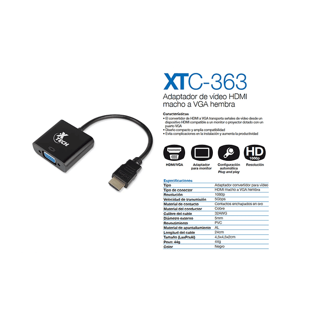 Adaptador Hdmi VGA Xtech 363