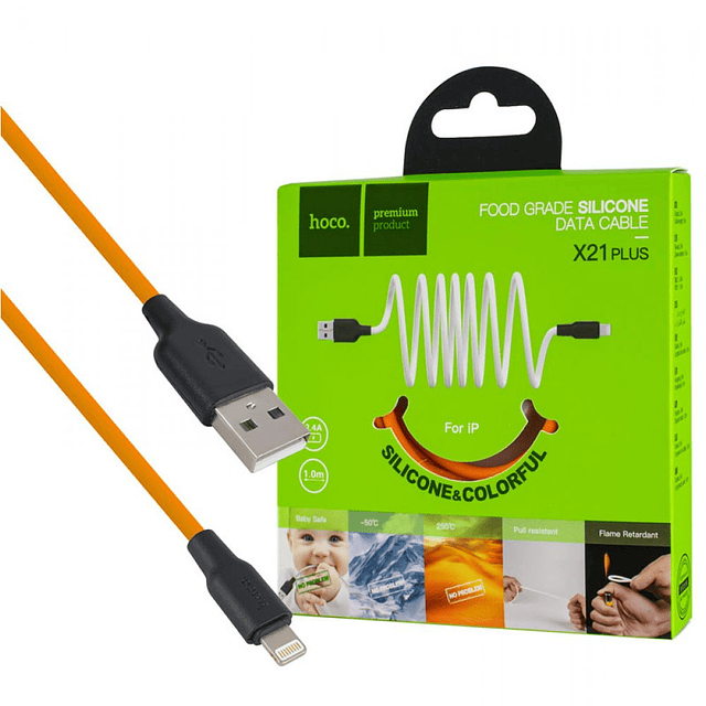 Cable Lightning  1 metro 2.4A premium de silicona grado alimenticio Hoco x21 plus