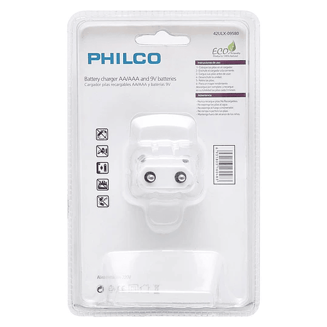 Cargador de pilas con tapita indicador led eco friendly Philco