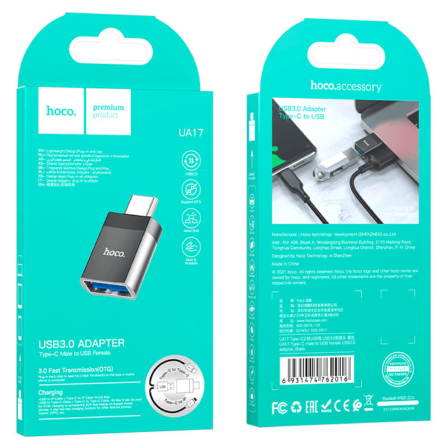 Adaptador OTG entrada usb / salida usb tipo c Hoco ua17