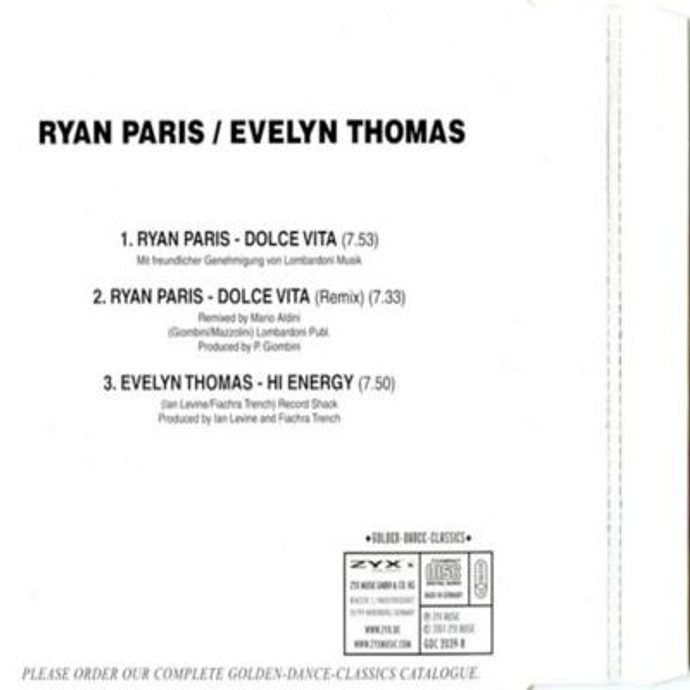 RYAN PARISEVELYN THOMAS - DOLCE VITAHI ENERGY CD SINGLE