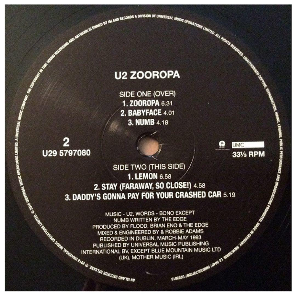 U2 - ZOOROPA 2LP VINILO