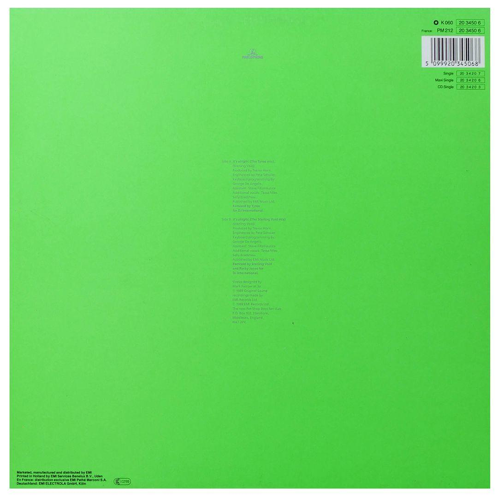 PET SHOP BOYS - IT'S ALRIGHT (DJ INT MIXES) | 12'' MAXI SINGLE USADO