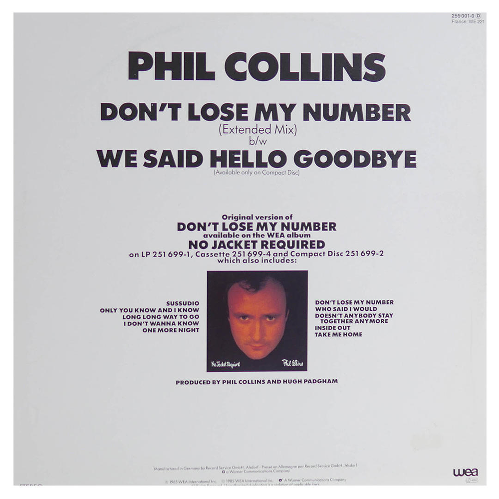 PHIL COLLINS - DON'T LOSE MY NUMBER | 12'' MAXI SINGLE USADO