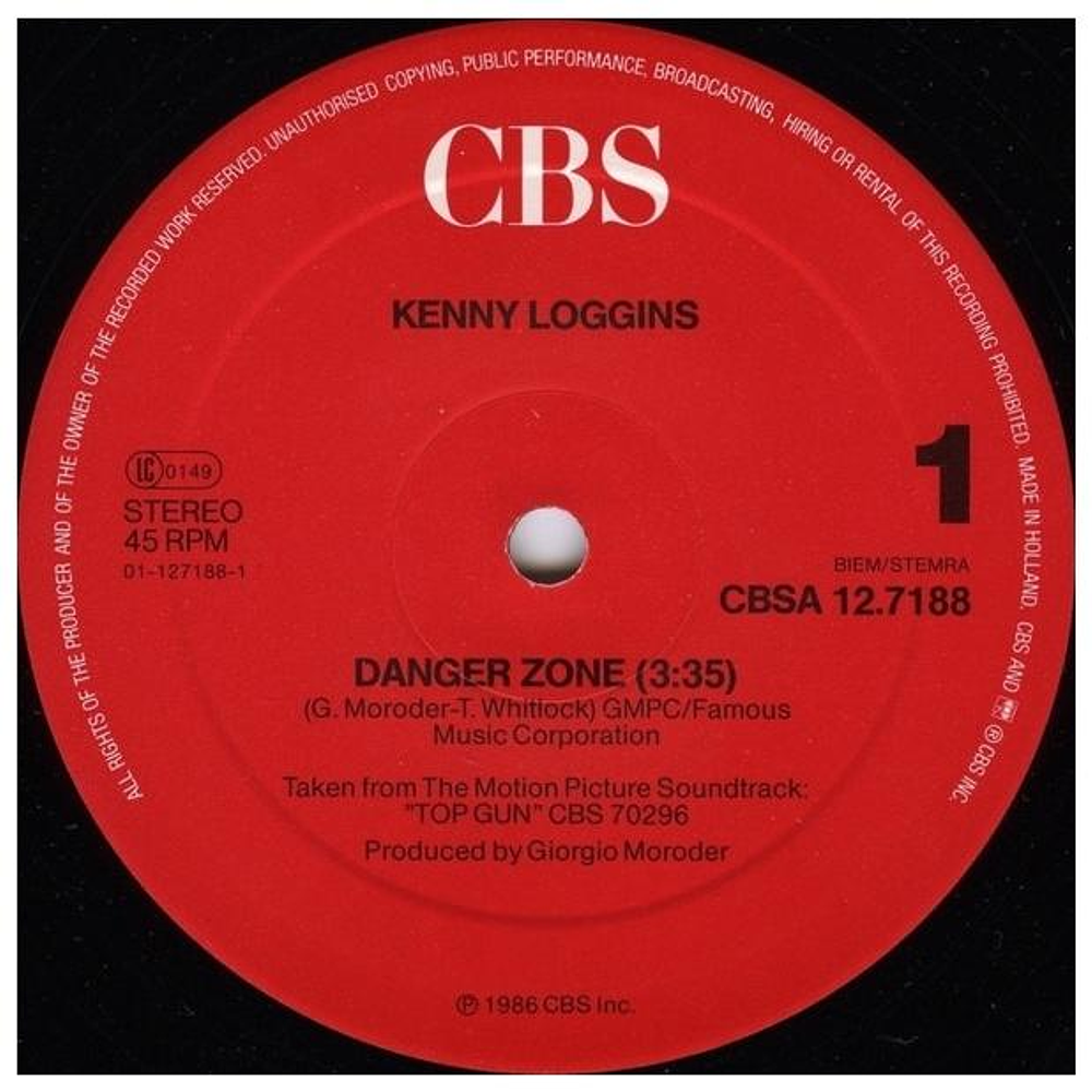 KENNY LOGGINS - DANGER ZONE | 12'' MAXI SINGLE USADO