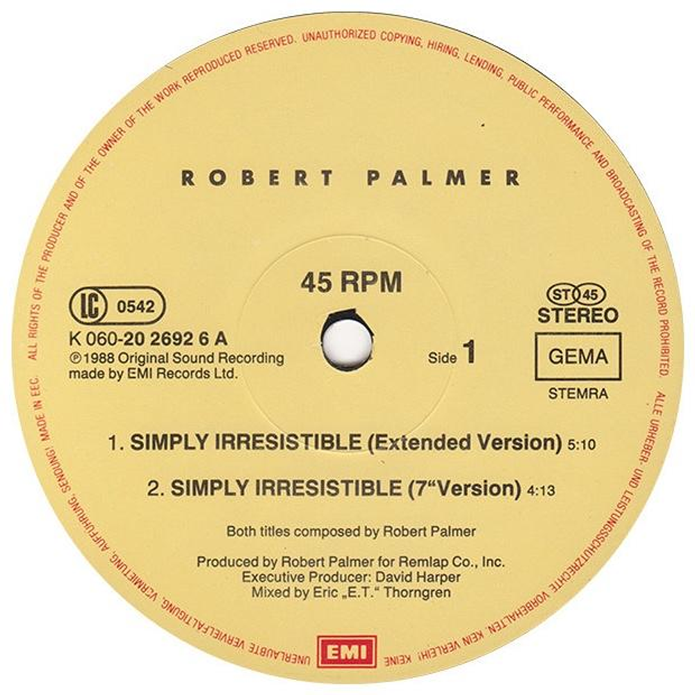 ROBERT PALMER - SIMPLY IRRESISTIBLE | 12'' MAXI SINGLE USADO