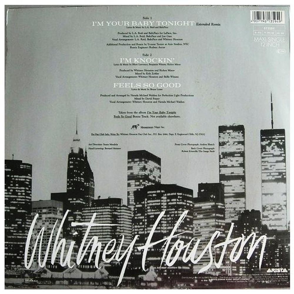 WHITNEY HOUSTON - I'M YOUR BABY TONIGHT | 12'' MAXI SINGLE USADO