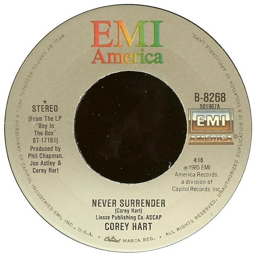 COREY HART - NEVER SURRENDER | 7'' SINGLE VINILO USADO