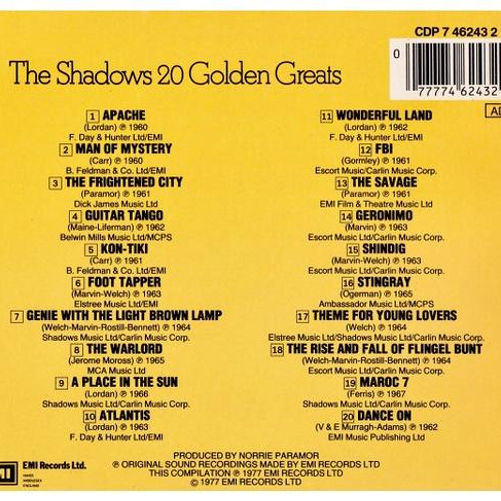 SHADOWS THE - 20 GOLDEN GREATEST HITS | CD