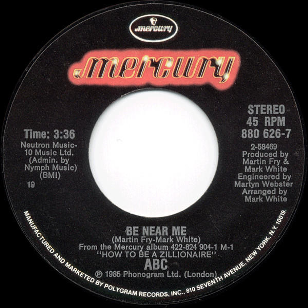 ABC - BE NEAR ME | 7'' SINGLE VINILO USADO