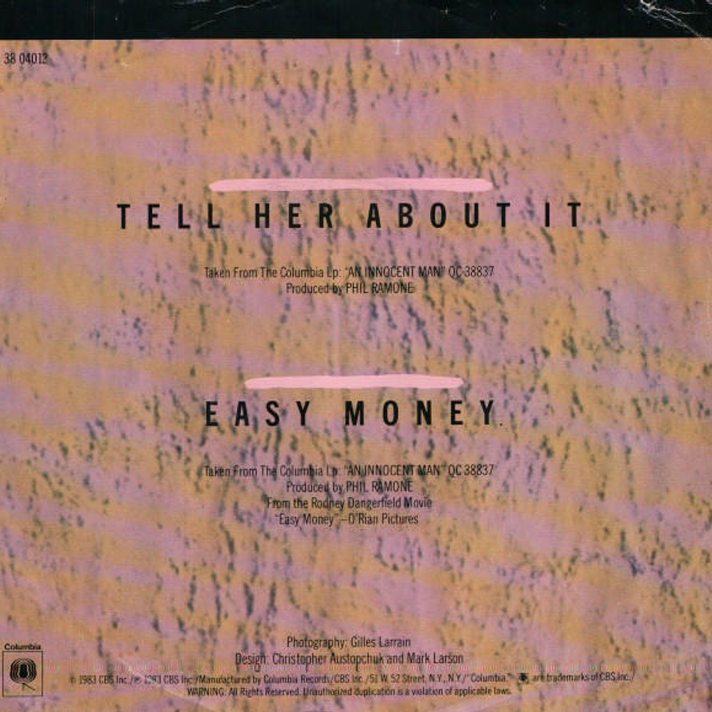 BILLY JOEL - TELL HER ABOUT IT | 7'' SINGLE VINILO USADO