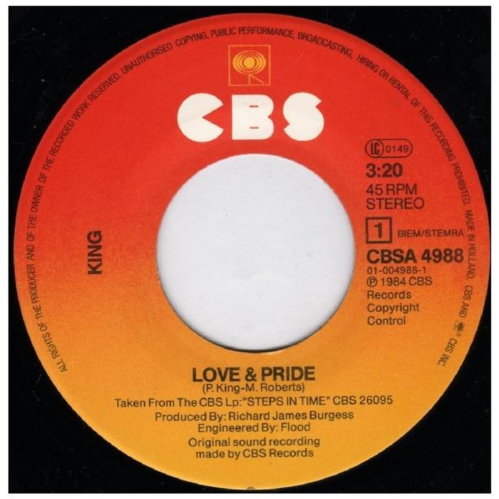 KING - LOVE & PRIDE | 7'' SINGLE VINILO USADO