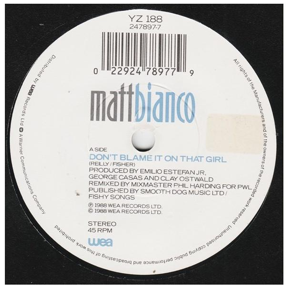 MATT BIANCO - DON'T BLAME IT ON THAT GIRL | 7'' SINGLE VINILO USADO