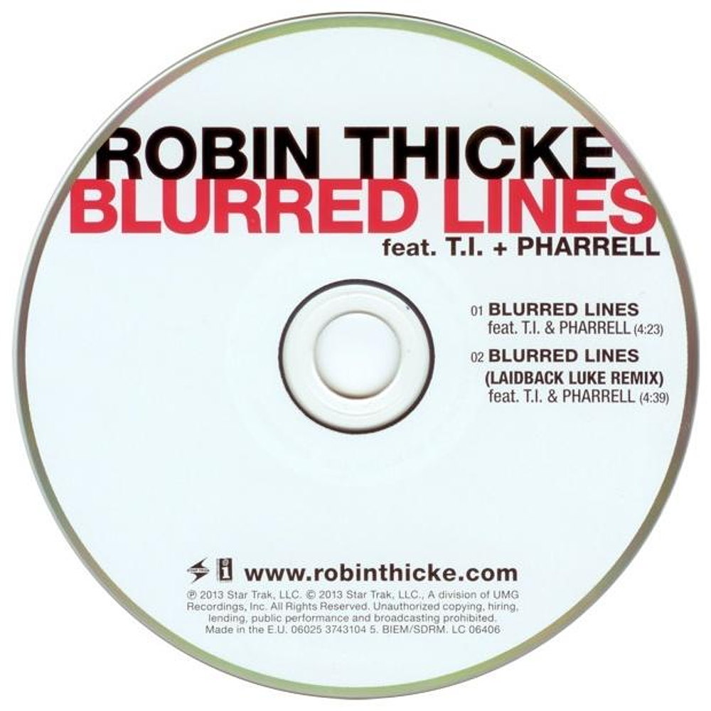 ROBIN THICKE feat. T.I. + PHARRELL - BLURRED LINES | CD SINGLE USADO