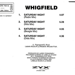 WHIGFIELD - SATURDAY NIGHT | CD SINGLE USADO