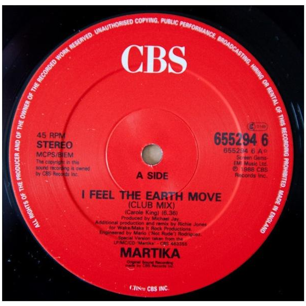 MARTIKA - I FEEL THE EARTH MOVE | 12'' MAXI SINGLE USADO