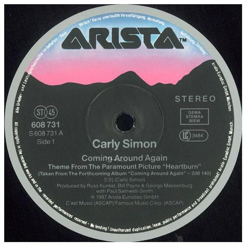 CARLY SIMON - COMING AROUND AGAIN | 12'' MAXI SINGLE USADO