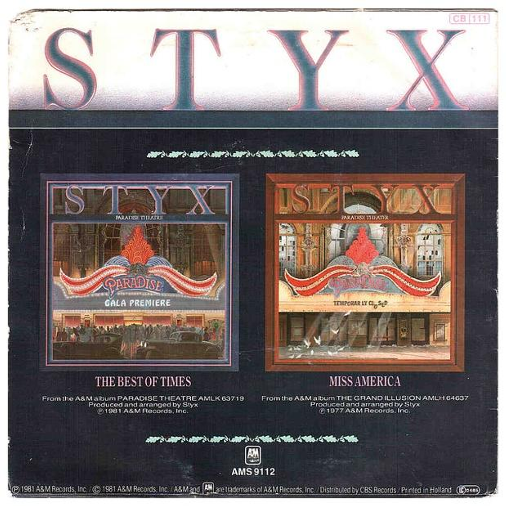 STYX  - THE BEST OF TIMES | 7'' SINGLE VINILO USADO