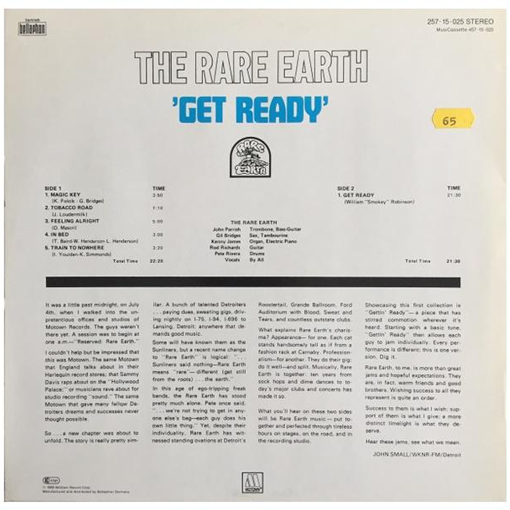 RARE EARTH - GET READY | VINILO USADO