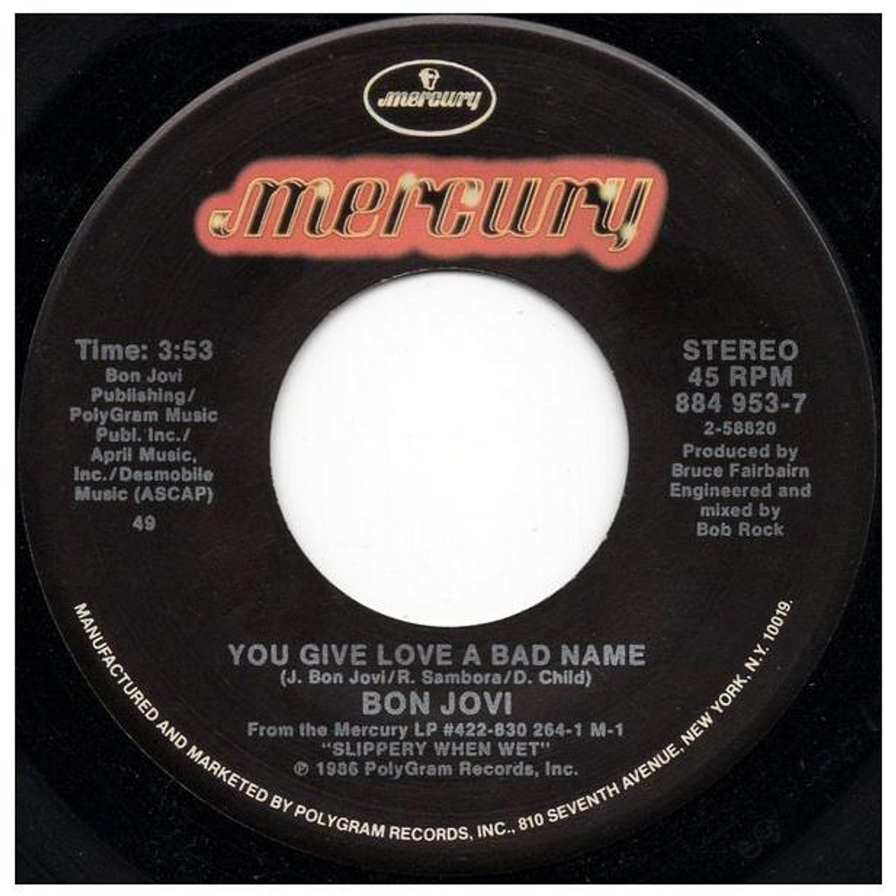 BON JOVI - YOU GIVE LOVE A BAD NAME | 7'' SINGLE USADO