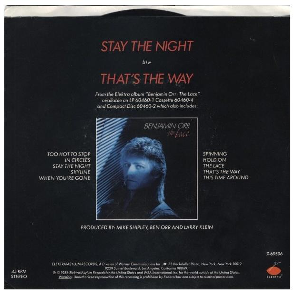 BENJAMIN ORR - STARY THE NIGHT | 7'' SINGLE USADO