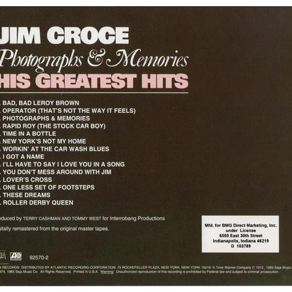 JIM CROCE - PHOTOGRAPHS & MEMORIES: THE GREATEST HITS | CD USADO