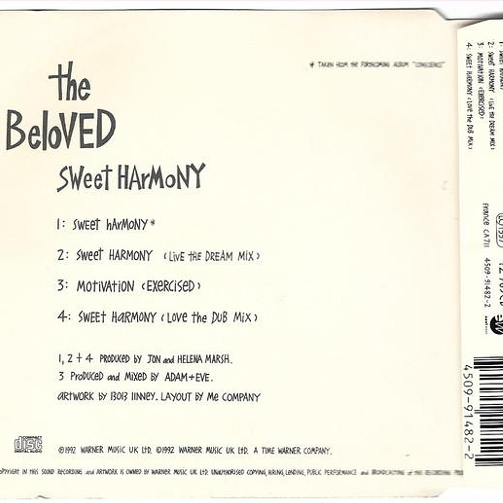 BELOVED - SWEET HARMONY | CD SINGLE USADO