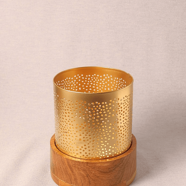 Porta-Velas em Metal com Base de Madeira 3