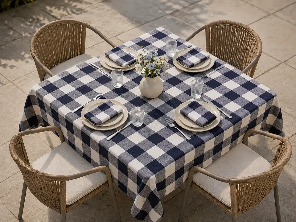 Conjunto de Mesa Vichy Azul-Escuro 3