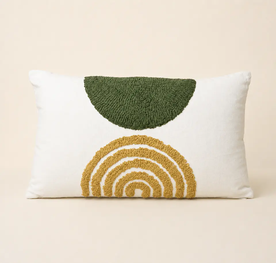 Conjunto de 2 Almofadas com Relevo Mostarda e Verde (50 × 30 cm) 2