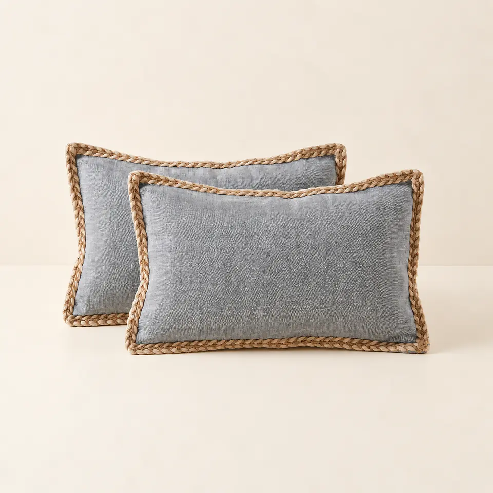 Conjunto de 2 Almofadas de Linho com Ribete em Juta (50 × 30 cm) 1