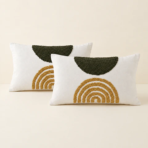 Conjunto de 2 Almofadas com Relevo Mostarda e Verde (50 × 30 cm)