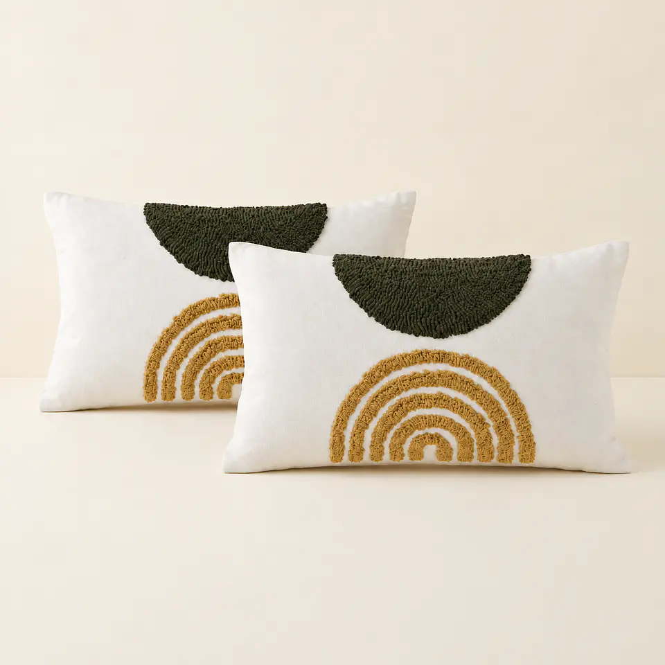 Conjunto de 2 Almofadas com Relevo Mostarda e Verde (50 × 30 cm) 1