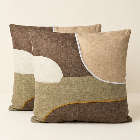 Conjunto de 2 Almofadas Patchwork em Tons Terrosos (45 × 45 cm)