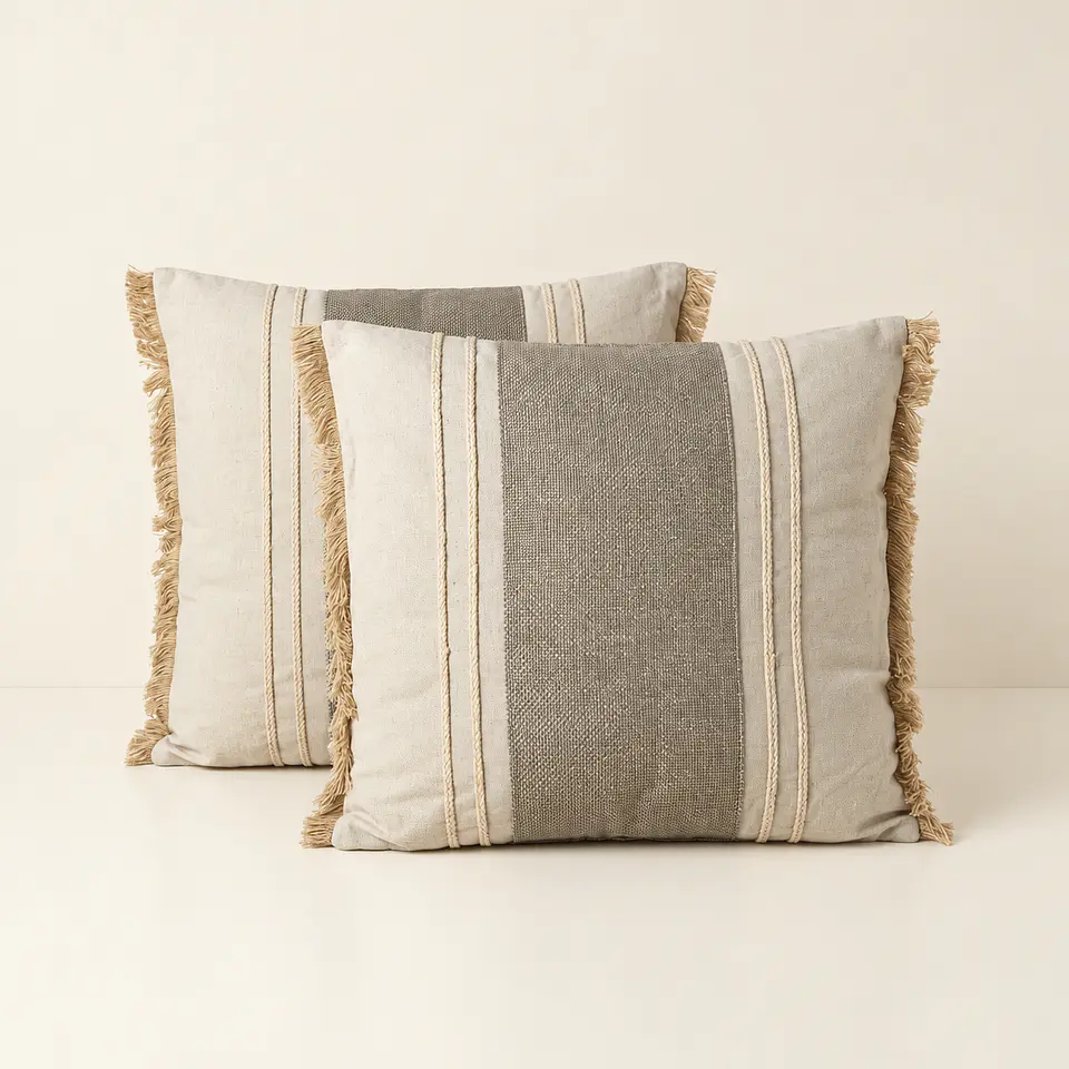 Conjunto de 2 Almofadas em Algodão e Juta (45 × 45 cm) 1