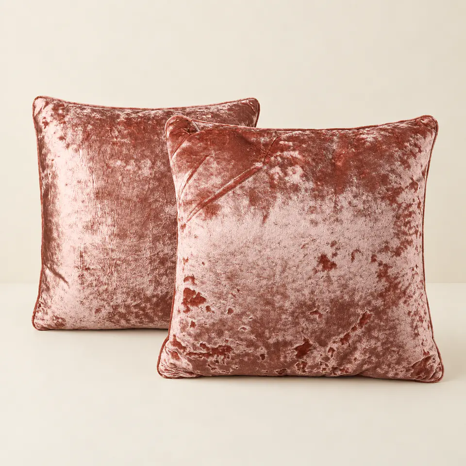 Conjunto de 2 Almofadas Aveludadas Rosa-Pálido (45 × 45 cm) 1