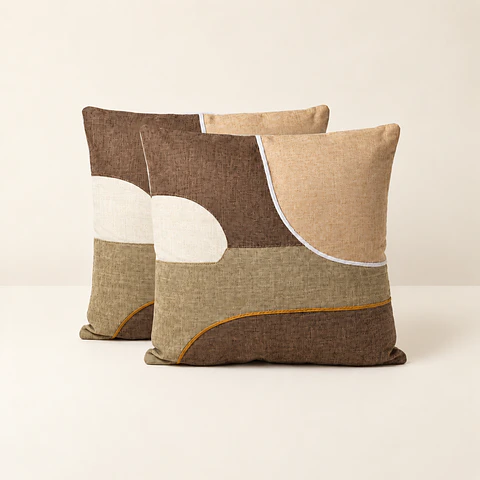 Conjunto de 2 Almofadas Patchwork em Tons Terrosos (45 × 45 cm)