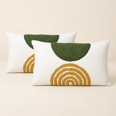 Conjunto de 2 Almofadas com Relevo Mostarda e Verde (50 × 30 cm)