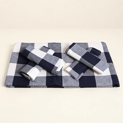 Conjunto de Mesa Vichy Azul-Escuro