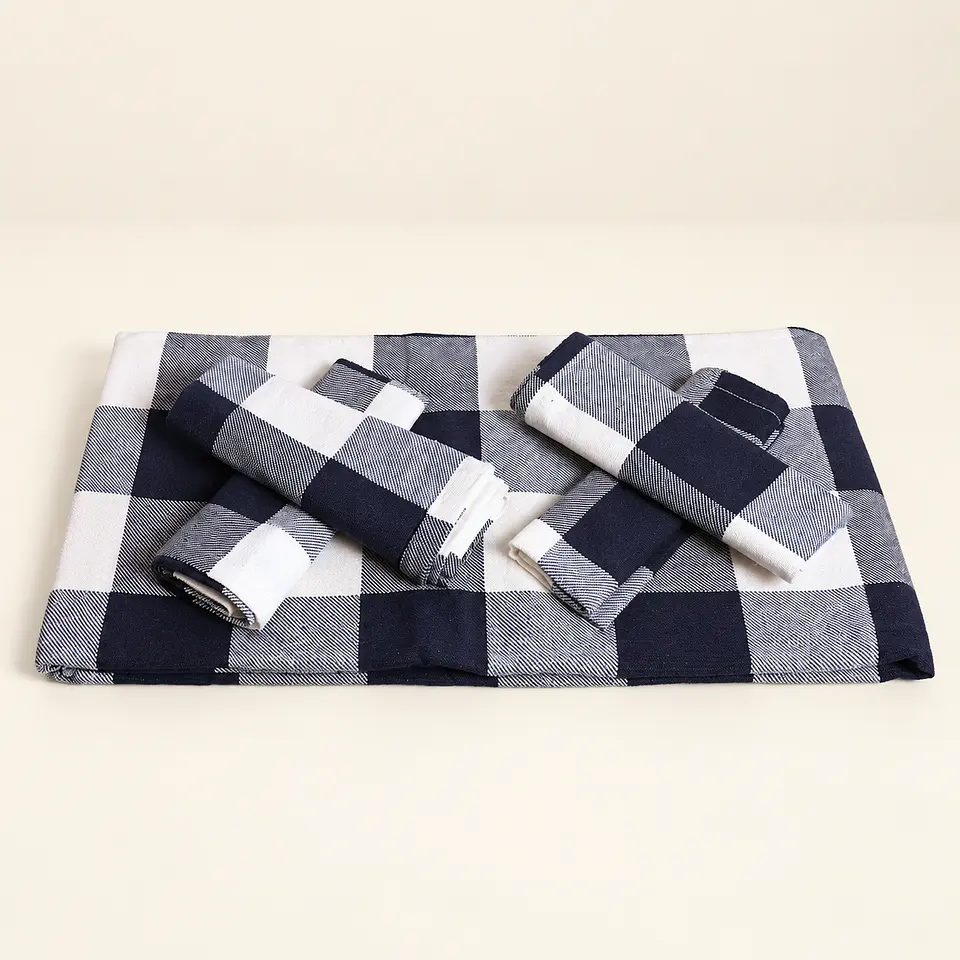Conjunto de Mesa Vichy Azul-Escuro 1