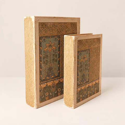 Conjunto de 2 Caixas Decorativas em Forma de Livro – Tons Neutros