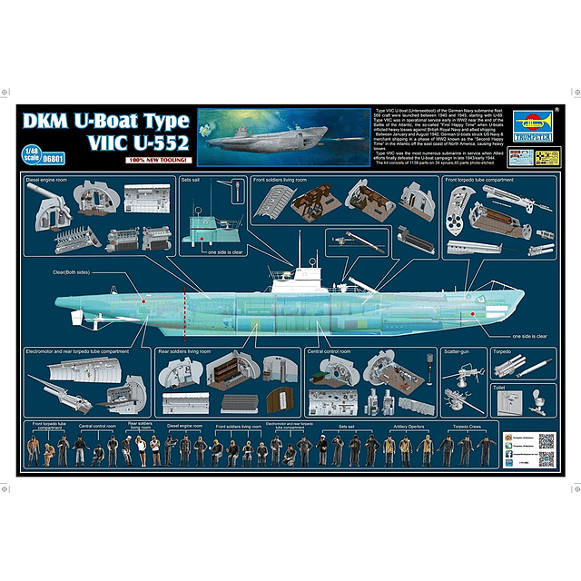 Submarino 1:48 Para Armar Dkm U-Boat Type Viic U-552