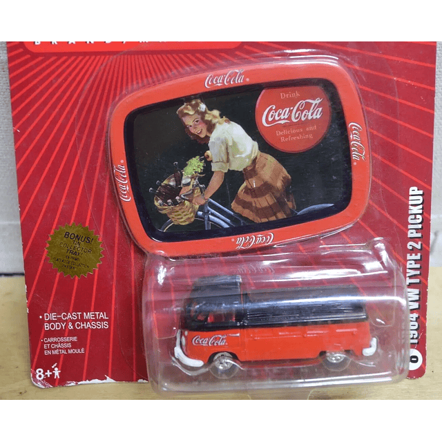 Carro Colección Coca Cola Johnny Lightning 1964 VW TYPE 2 PICKUP #8 W/Tin Collector Tray 1:64