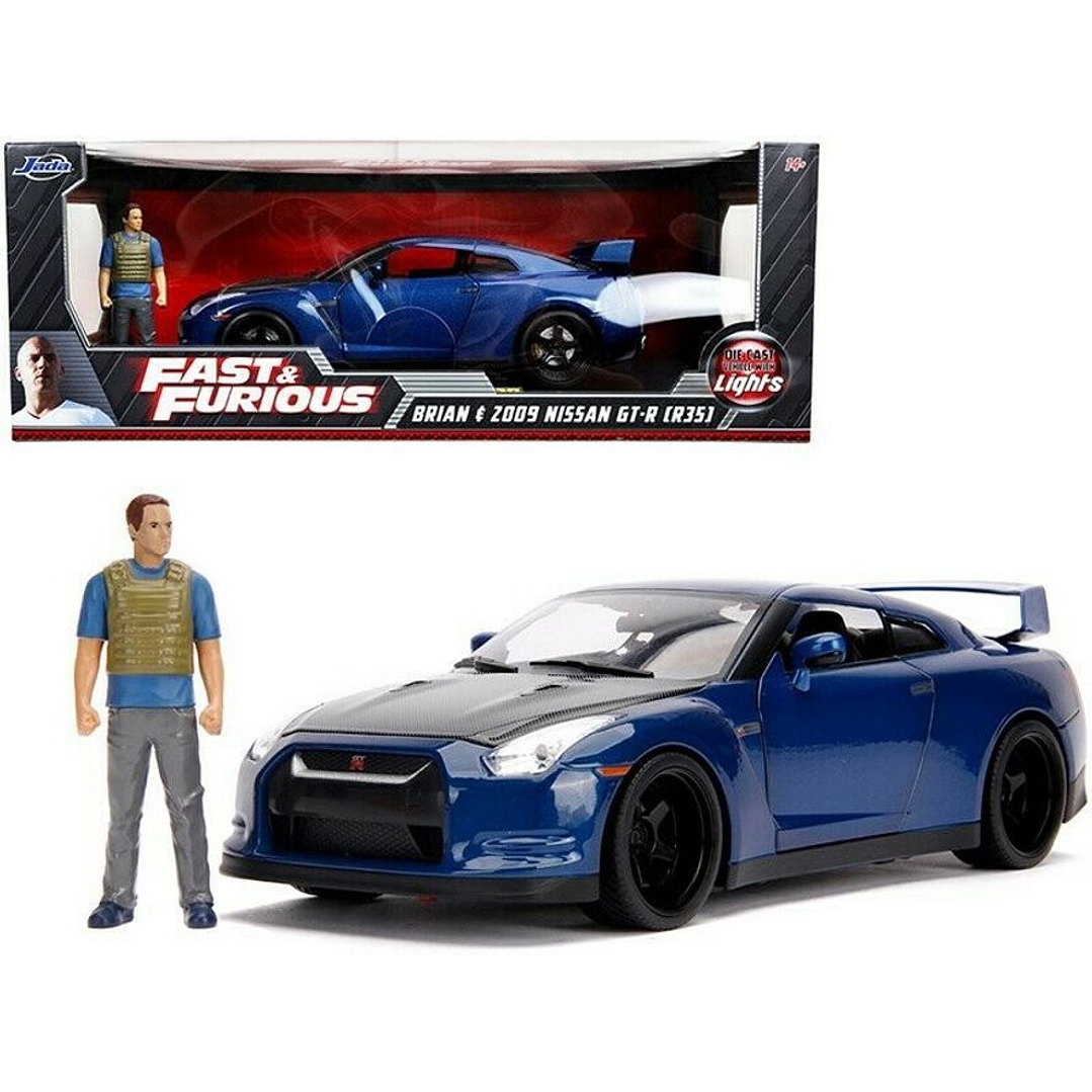 Carro Colección   Nissan GTR 2009 de Brian con figura de Brian y luces de trabajo, Rápido y Furioso - Jada Toys 31142 - Modelo de coche de juguete a escala 1/18 1