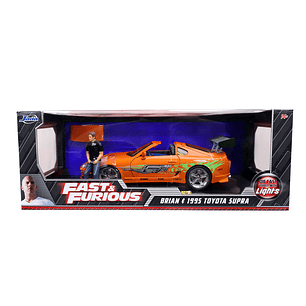 Carro Colección   1995 Toyota Supra w/Lights & Brian Figurine , Fast & Furious - Jada Toys 31139 - 1/18 Diecast Car
