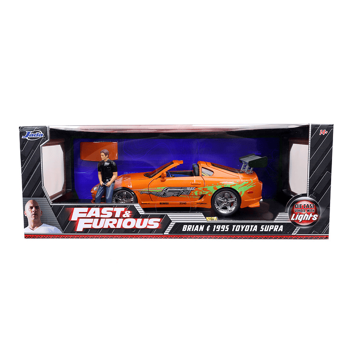 Carro Colección   1995 Toyota Supra w/Lights & Brian Figurine , Fast & Furious - Jada Toys 31139 - 1/18 Diecast Car 1