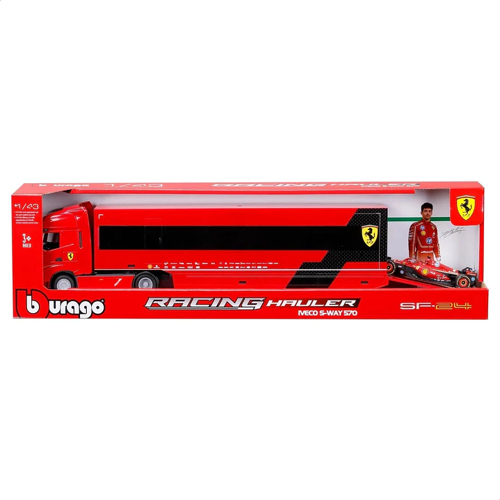  Bburago - Iveco S-Way 570 Racing con Ferrari SF-24#16 Leclerc,  Kit de diecast Escala 1:43, Furgoneta con Coche F1, Licencia Ferrari e Iveco 1